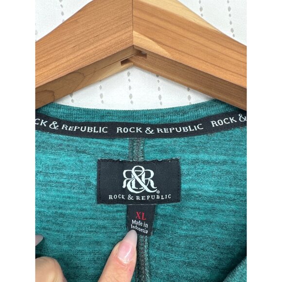 Rock & Republic Mens T-Shirt XL Green Marled V-Neck Short-Slv Jersey Knit Modern - Picture 2 of 9
